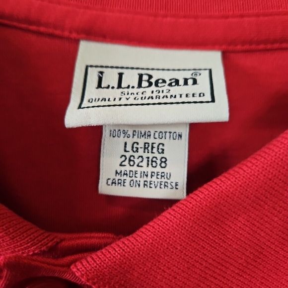 LL Bean Mens Large Soft Red Pima Cotton Short Sleeve Casual Polo Shirt - Picture 2 of 8